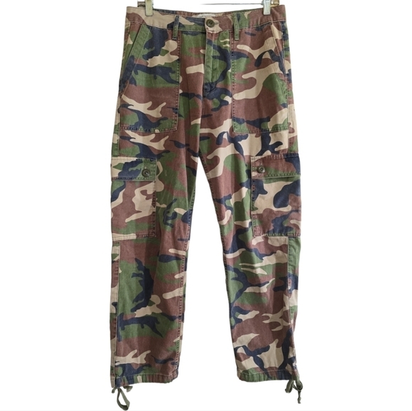 Urban Outfitters Authentic Camo Cargo Pants 8 Ankle Ties Pockets Grunge - Picture 4 of 9